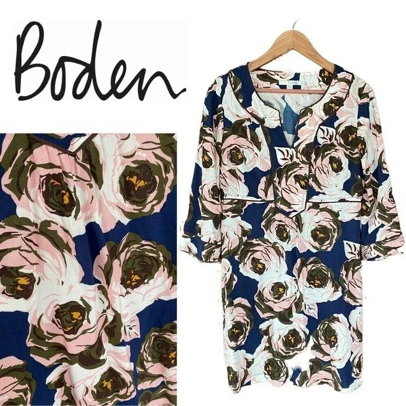 Boden, Floral Rose Shift Dress, Blue, Pink, Green - Picture 1 of 8